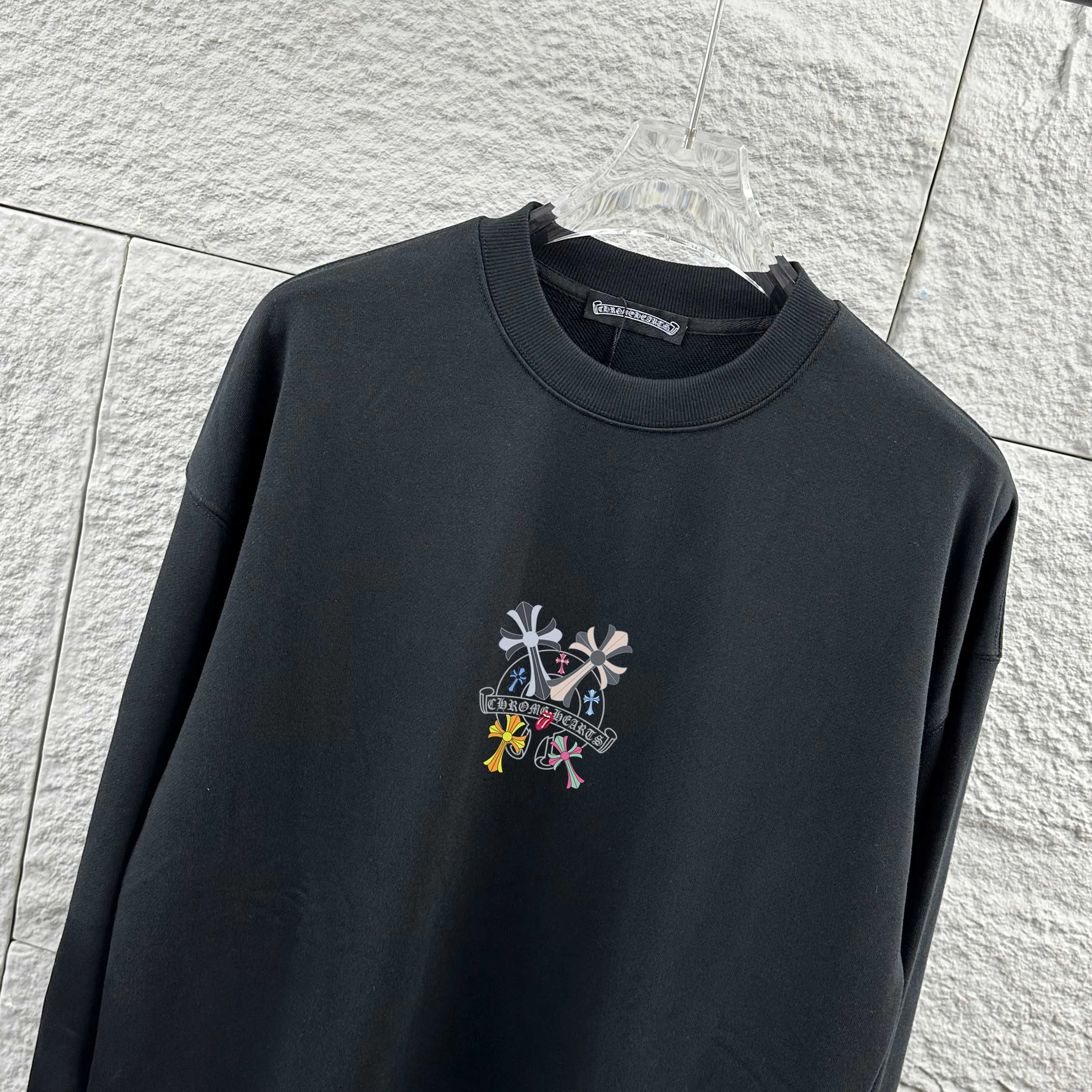 🅿️240 CH*Cro Heart*2025 Early Autumn and Winter New Style Classic cross Sanskrit print on the front and back, customized terry fabric, long-sleeved round neck pullover sweatshirt, same style for men and women Color: Black White Size: S (90-130 catties) M (120-150 catties) L (140-165 catties) XL (160-180 catties) XXL (180-210 pounds)
